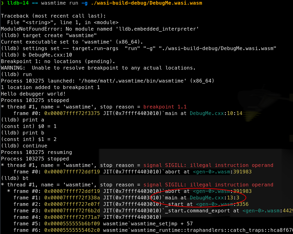 LLDB WASI debug